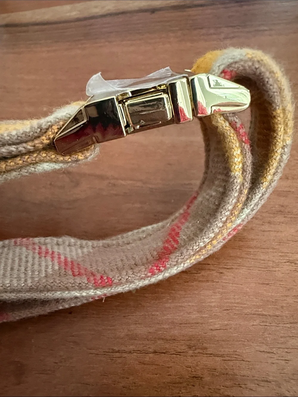 The Foggy Dog Beige Plaid Dog Collar with Gold Hardware